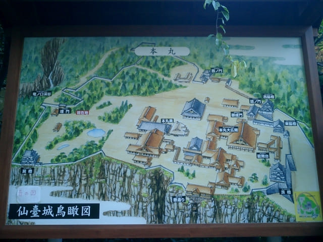 現在の仙台城跡の鳥瞰図